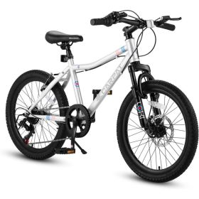 S20101 20 Inch Kids' Bike, Boys Girls Mountain Bike Ages 6-12, 7 Speed Teenager Children Kids' Bicycles, Front Suspension Disc Brake Rear V-Brake, Hig