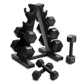 CAP Barbell 100 lb Cast Iron Hex Dumbbell Weight Set With Storage Rack, Black, Strength Training Free Weights