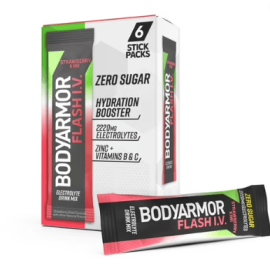 BODYARMOR Flash I.V. Strawberry Kiwi Zero Sugar Electrolyte Powder Mix, 0.25 dry oz, 6 Pack Pouches