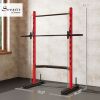 Soozier Squat Rack with Pull Up Bar and Barbell Bar Adjustable Bench Press Multi-Function Weight Lifting Half Rack, Red